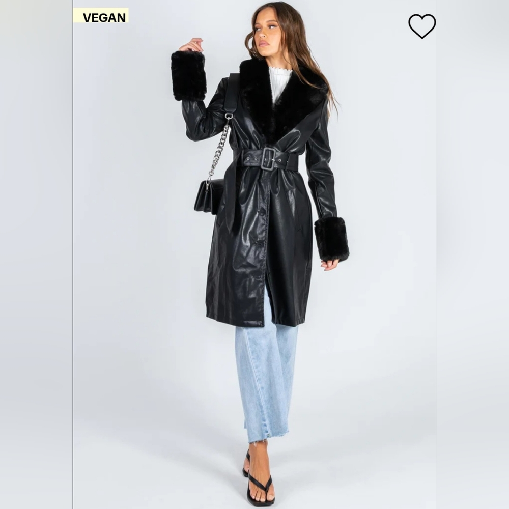 LIONESS Brooklyn Faux Leather Long Coat